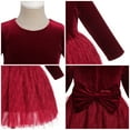 thumbnail image 4 of IDOPIP Toddler Kids Girls Shiny Velvet Dress Long Sleeve Fall Winter Christmas Dresses 120 Wine red, 4 of 7