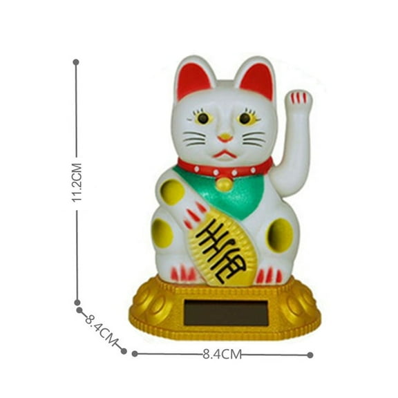 Girlsshop Lucky Cat Gold Waving Solar Power Powered Chinese Fortune Gold Maneki Neko,white