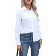 thumbnail image 2 of Super Soft Wrinkle Free Button Down Shirts for Women Solid Long Sleeve Striped Formal Work Dress Blouses Tops White XL, 2 of 9