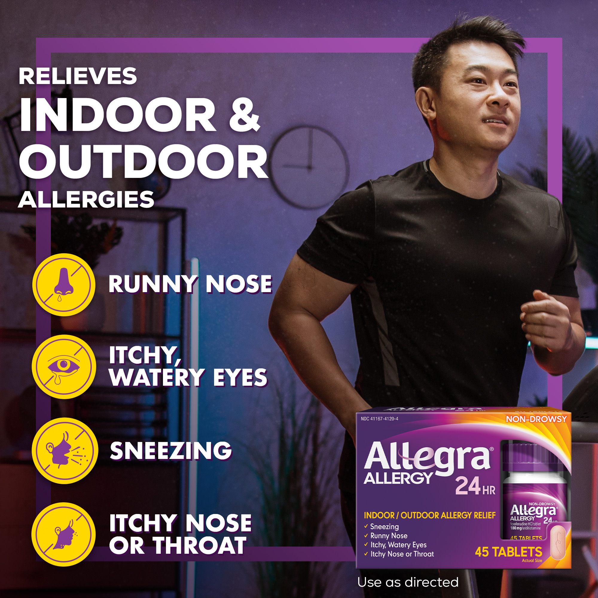 Allegra 24 Hour Non-Drowsy Antihistamine Allergy Relief Medicine, 180 mg Fexofenadine Tablets, 45 Ct - image 3 of 6