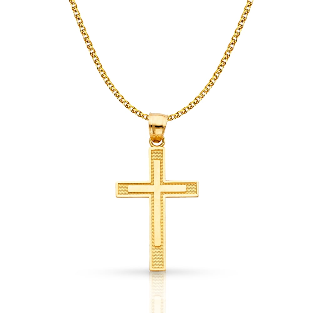 14K Yellow Gold Cross Pendant with 1 