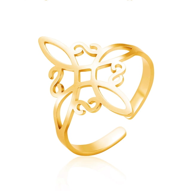 Anillo abierto de acero inoxidable para mujer con nudo celta y cuarteto de acero de titanio y baratijas europeas y americanas
