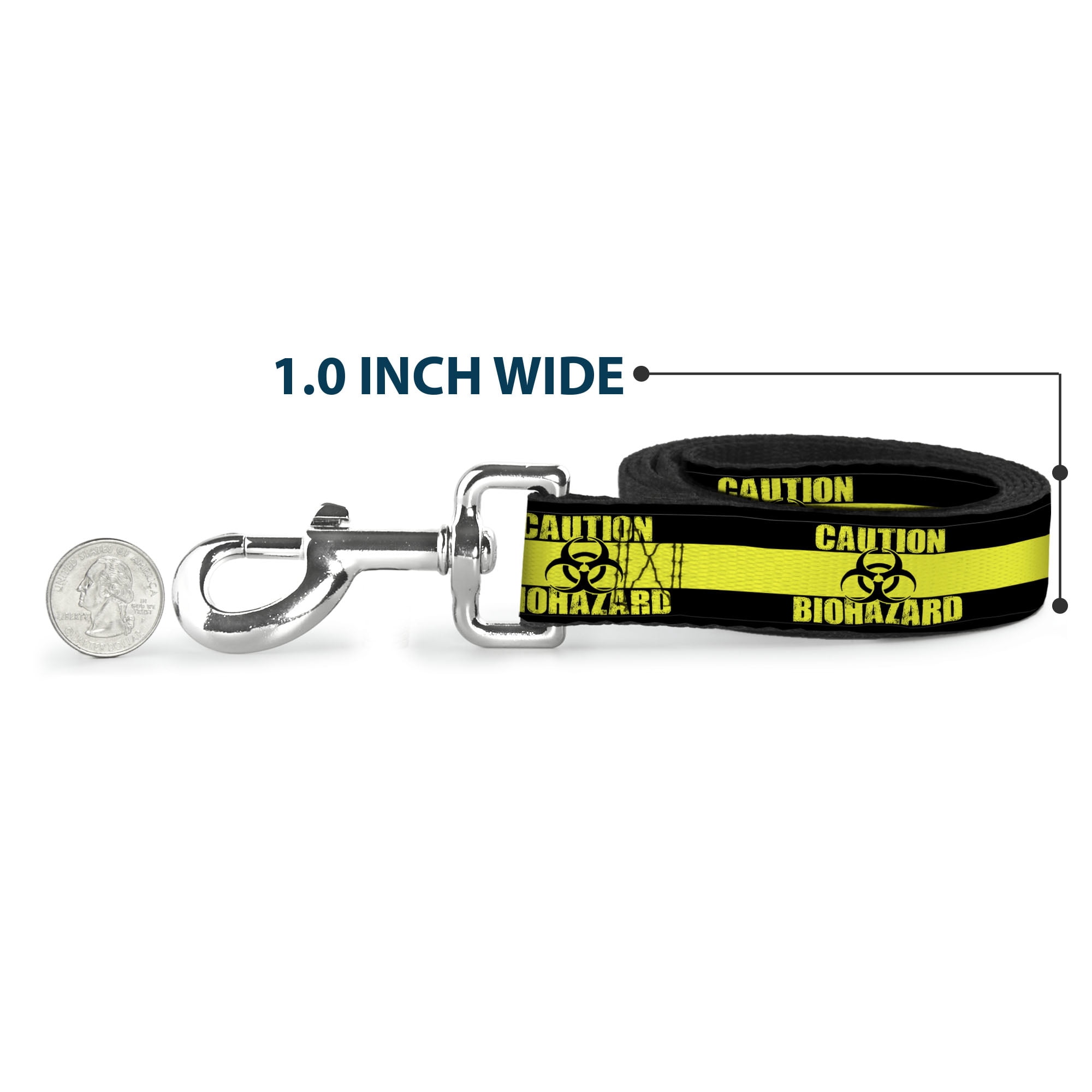 Buckle-Down Pet Leash, Dog Leash, Caution Biohazard Black Yellow, 6 Feet Long 1.0 Inch Wide