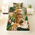 thumbnail image 3 of Erosebridal Gold Green Monstera Leaf Twin Sheet Sets,Tropical Botanical Tree Bedding For Men Women 3pcs, 3 of 6