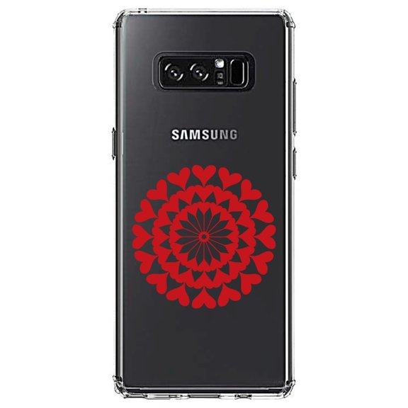DistinctInk Clear Shockproof Hybrid Case for Samsung Galaxy Note 8 - TPU Bumper Acrylic Back Tempered Glass Screen Protector - Red Hearts Mandala