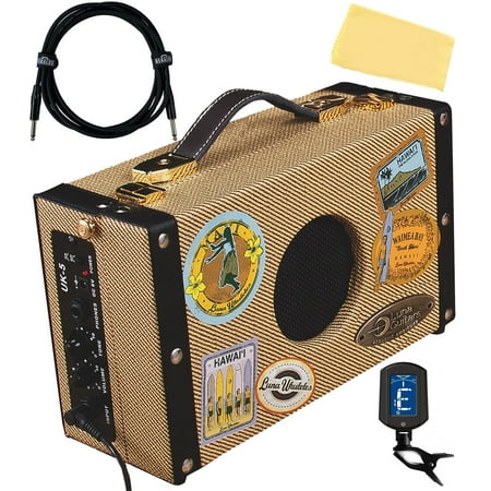 Luna Portable Suitcase Ukulele Amplifier Bundle with Instrument Cable, Tuner, and Austin Bazaar Polishing Cloth