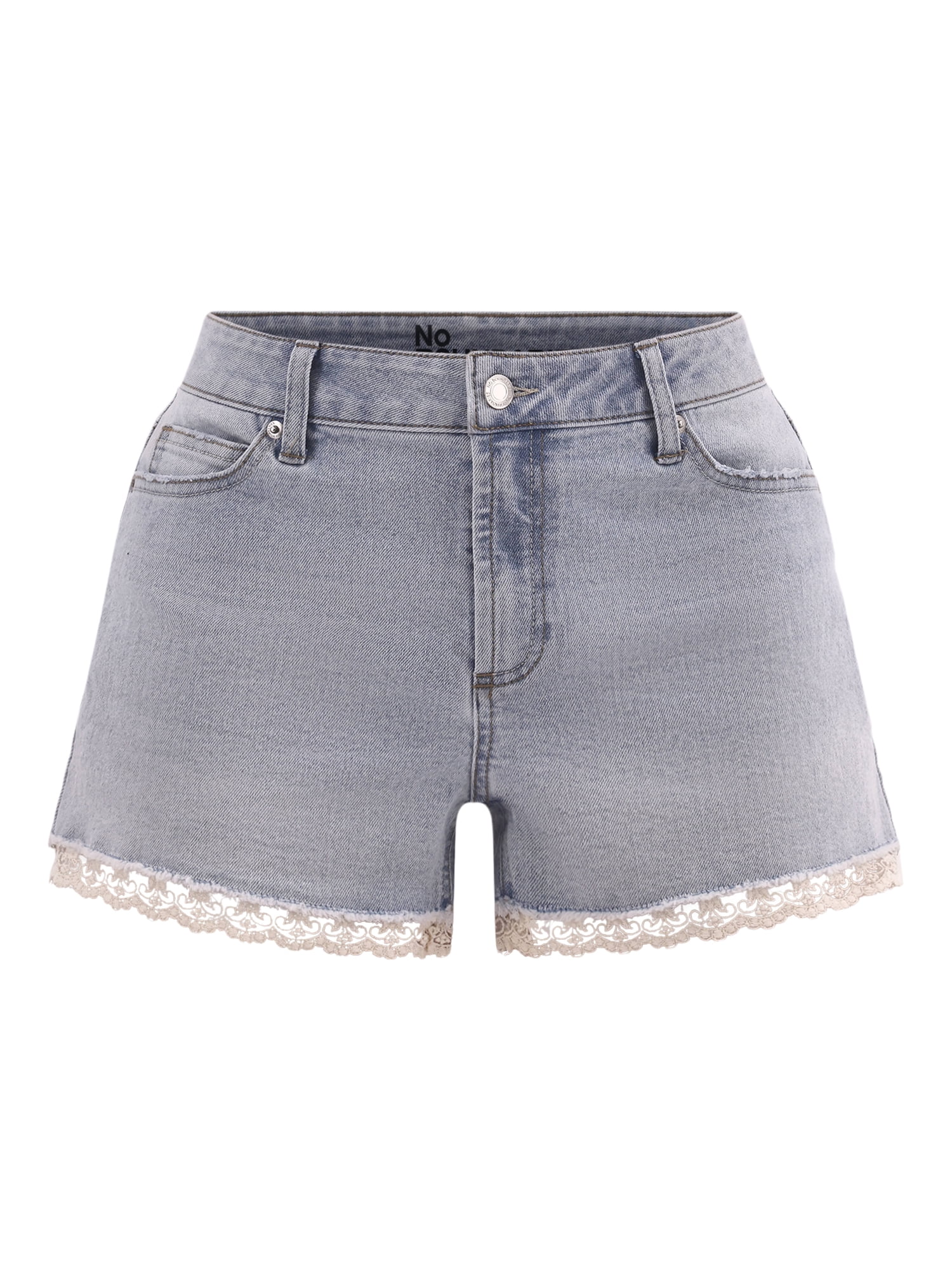 No Boundaries Denim Shorts with Crochet Lace Trim, 3'' Inseam, Women's and Women's Plus