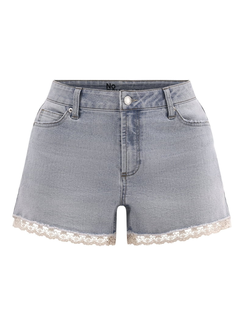 No Boundaries Women's Denim Shorts with Crochet Lace Trim High