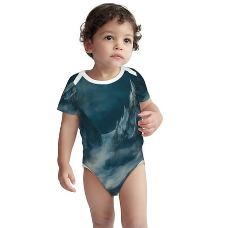 

Xecao Mysterious Moonlit Mountains Print Baby and Toddler Short Sleeve Bodysuit One-piece 100% Organic Cotton for Infant Baby-3 Months