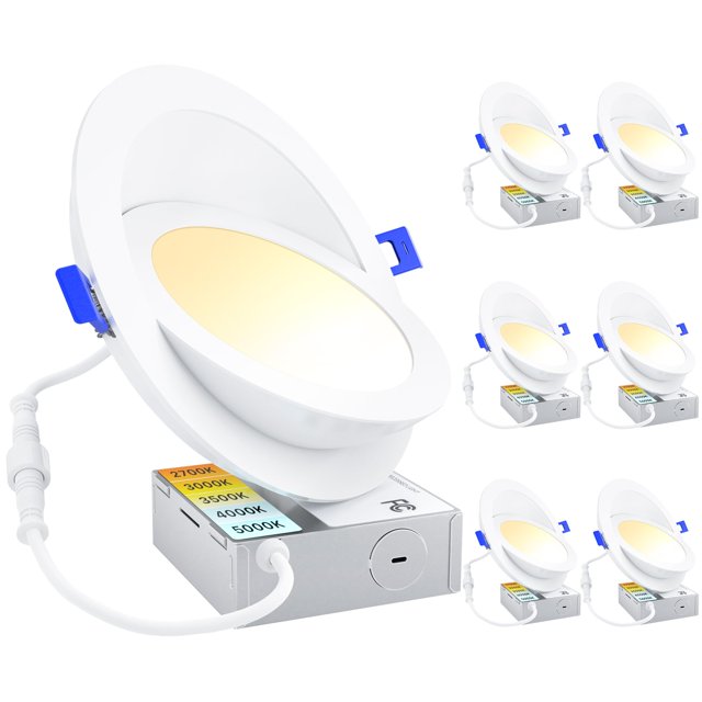 Ensenior 6 Pack 6 inch LED Eyeball Recessed Lighting 360+90 Rotatable and 2700K-5000K Selectable Dimmable Gimbal Recessed Lights Canless Angled Adjustable Ceiling Downlight 1300LM 13W=115W-FCC