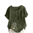 thumbnail image 2 of Shirts for Women Short Sleeve Round-Neck Floral Printed Button Casual T-shirt Army Green XL, 2 of 4