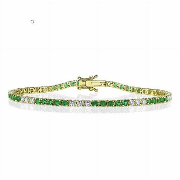 Diamond And Emerald Tennis Bracelet 14K Yellow Gold Certified Natural 3.24 CTW