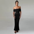 thumbnail image 6 of Women's Off Shoulder Corset Ruched Bodycon Formal Guest Dresses Maxi Dress for Wedding Cocktail Black S, 6 of 10