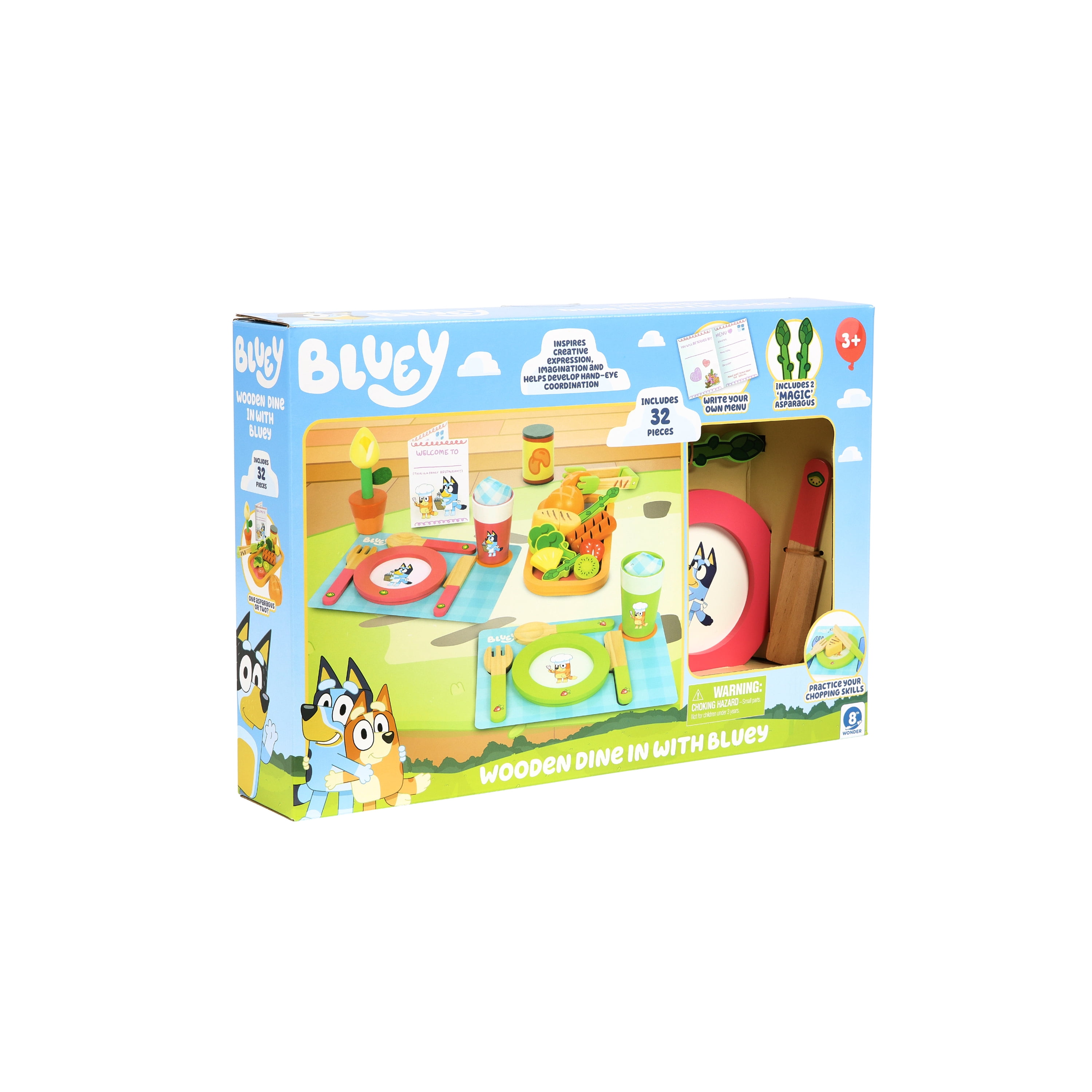 Bluey, Dine in with Bluey Set, 32-Piece Wooden Toy Set, Perfect for Role-Play, Ages 3+, Toddler Toys