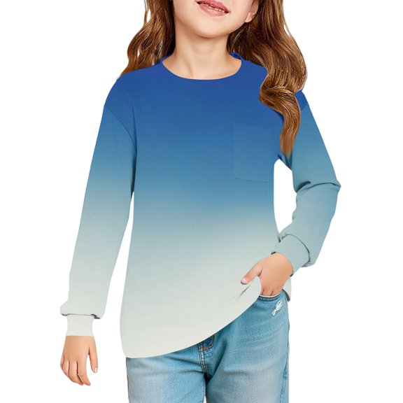 Tunic shirts for Girls Crewneck Gradient Shirts Long Sleeve Color Block Sweatshirt Pullover Fashion Spring Outfits Clothes