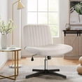 thumbnail image 2 of White Criss Cross Chair No Wheels Height Adjustable Swivel Vanity Chair for Home Office with Wide Flannel Seat, 2 of 7
