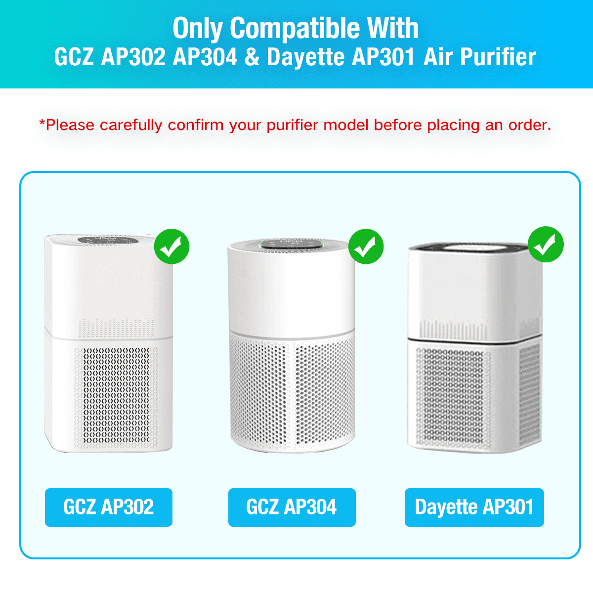 2-Pack H13 HEPA Replacement Filter | Compatible with Airfire/GCZ AP302, Dayette/JOWSET AP301 AP302 Air Purifiers | 4-Stage Filtration System