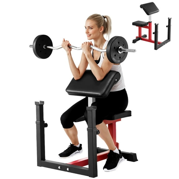 KFFKFF Fitness Bench with Leg Developer, Conditioning Exercise Stations, Supports up to 440 LBS, Domestic Gym Gear, Seated Arm Isolation for Barbell Dumbbell Bicep Workouts, Training Bench