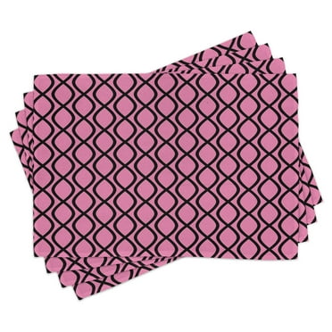 Ambesonne Hot Pink Place Mats Set of 4, Wavy Lines Feminine, Standard Size, Pink Black