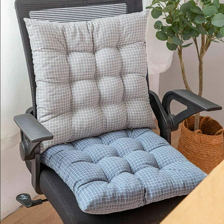 Cotton Linen Plaid Check Seat Cushion, Blue Plaid Dining Room Chair Cushions