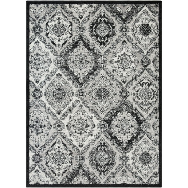 2' x 3' Black and White Distressed Finish Area Throw Rug
