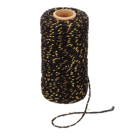 Uxcell 2mm x 109 Yard Cotton Butcher Bakers Twine for Gift Wrapping Arts Crafts Gardening, Gold Black