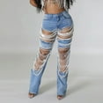 thumbnail image 2 of JGNGSHN Women's High Waist Ripped Jeans Fashion Straight Leg Distressed Cutout Denim Jeans Baggy Comfy Pants, 2 of 6