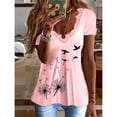thumbnail image 1 of Camiseta elegante de encaje con cuello en V para mujer, camisetas informales holgadas de manga corta con estampado de diente de león, Tops informales cómodos, 1 of 4