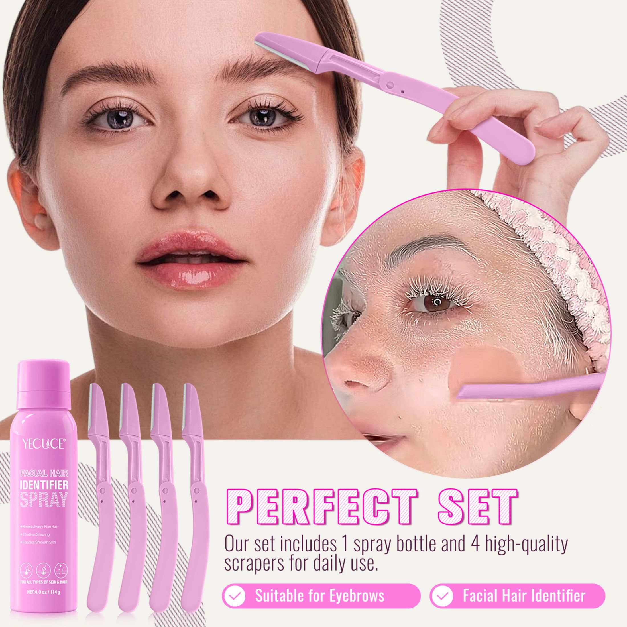 Yecuce 3-Pack Hair Identifier Spray for Face Shaving, for All Types of Skin & Hair,Moisturizing And Skin Care Set