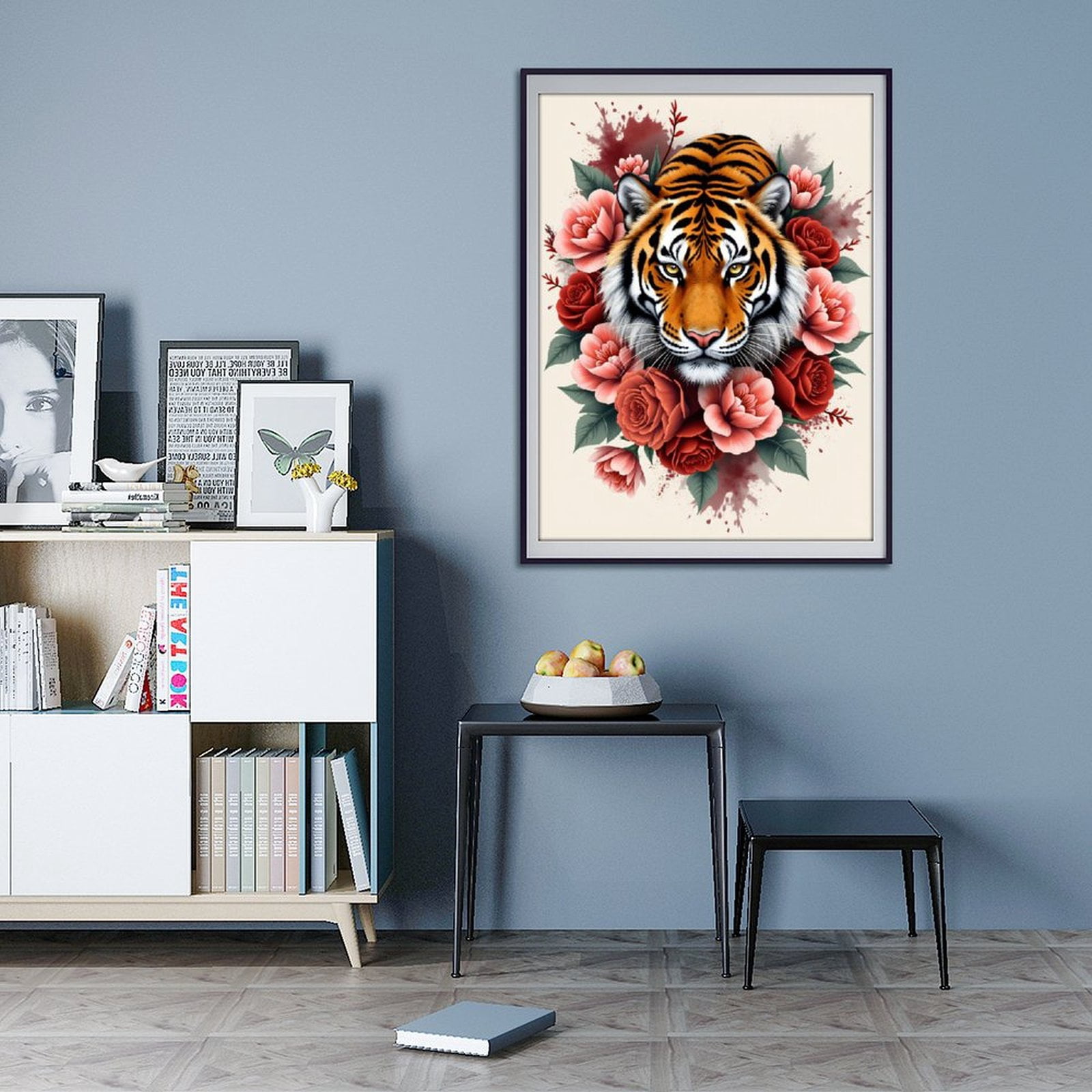 Diamond Art Kit for Adults, Tiger Flowers Art Print Diamond Painting for Adults Beginners, 5D DIY Diamond Art Painting Kits, Colorful Diamond Painting Craft for Home Decor 12x16