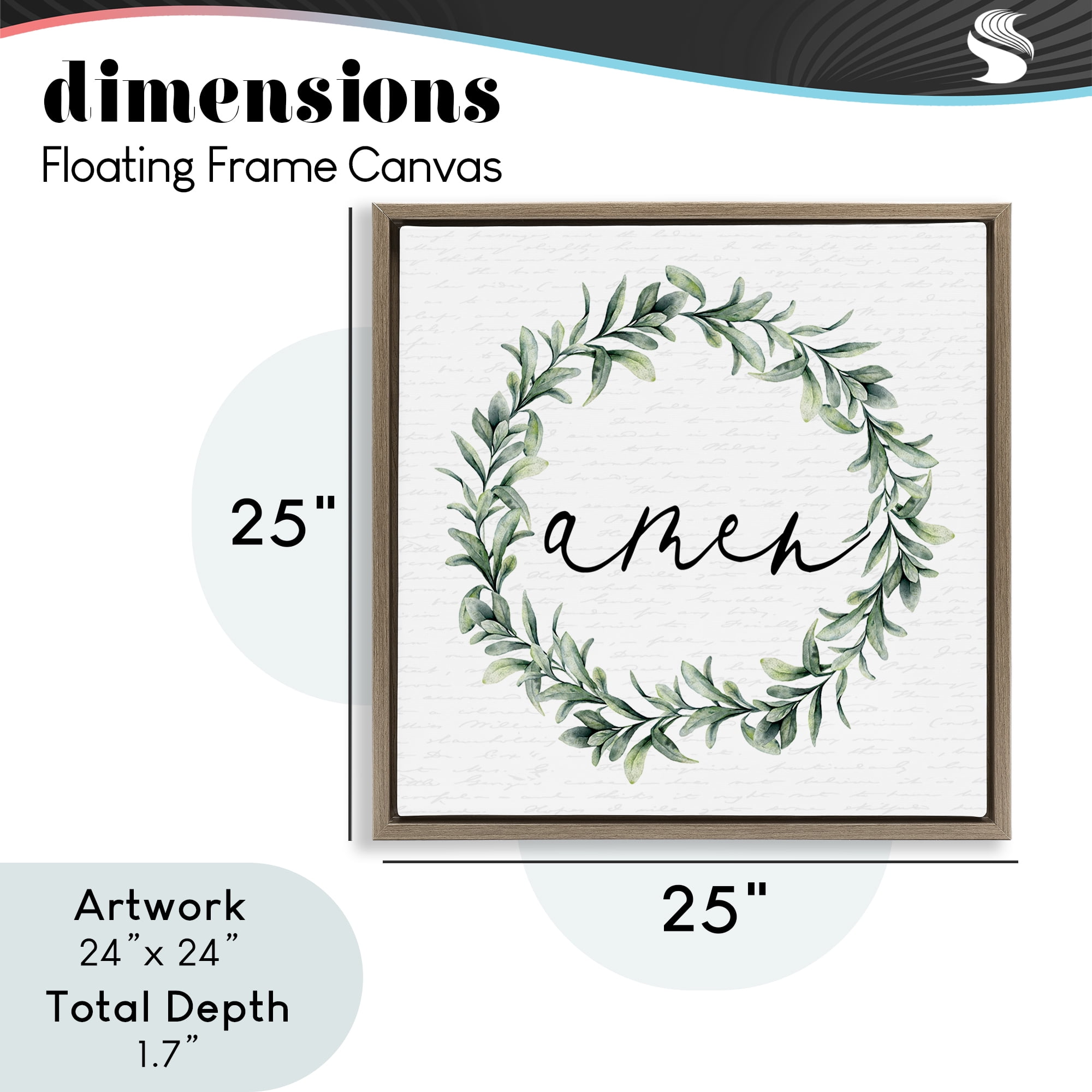 Amen Botanical Wreath & Script Brown Framed Floater Canvas Wall Art, design by Lettered and Lined