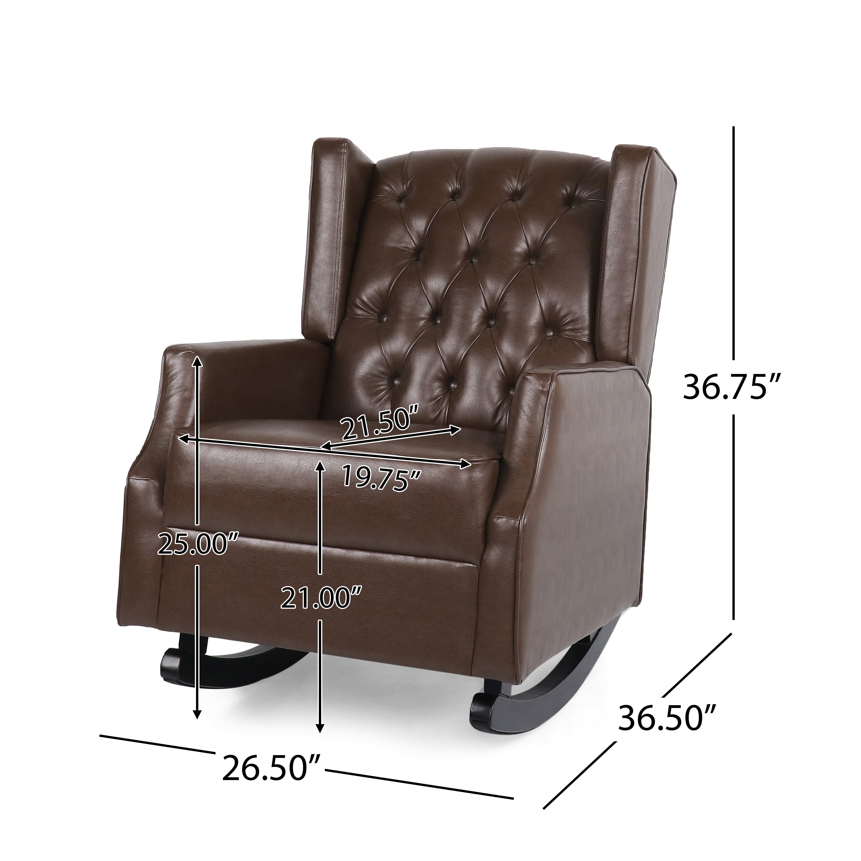 GDF Studio Amedou Contemporary Faux Leather Tufted Wingback Rocking Chair, Dark Brown