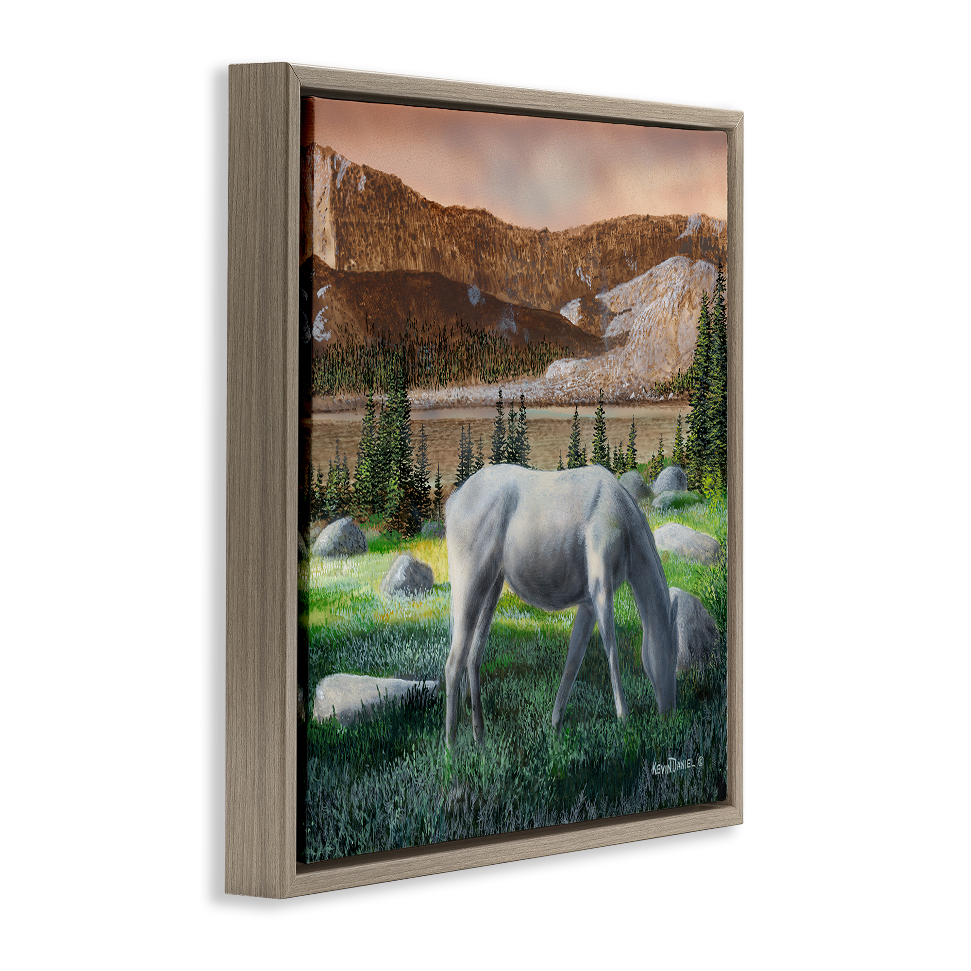 Stupell Industries Grazing Horses in Countryside Landscape & Nature Painting Brown Floater Framed Canvas Art Print Wall Art, 18 x 18