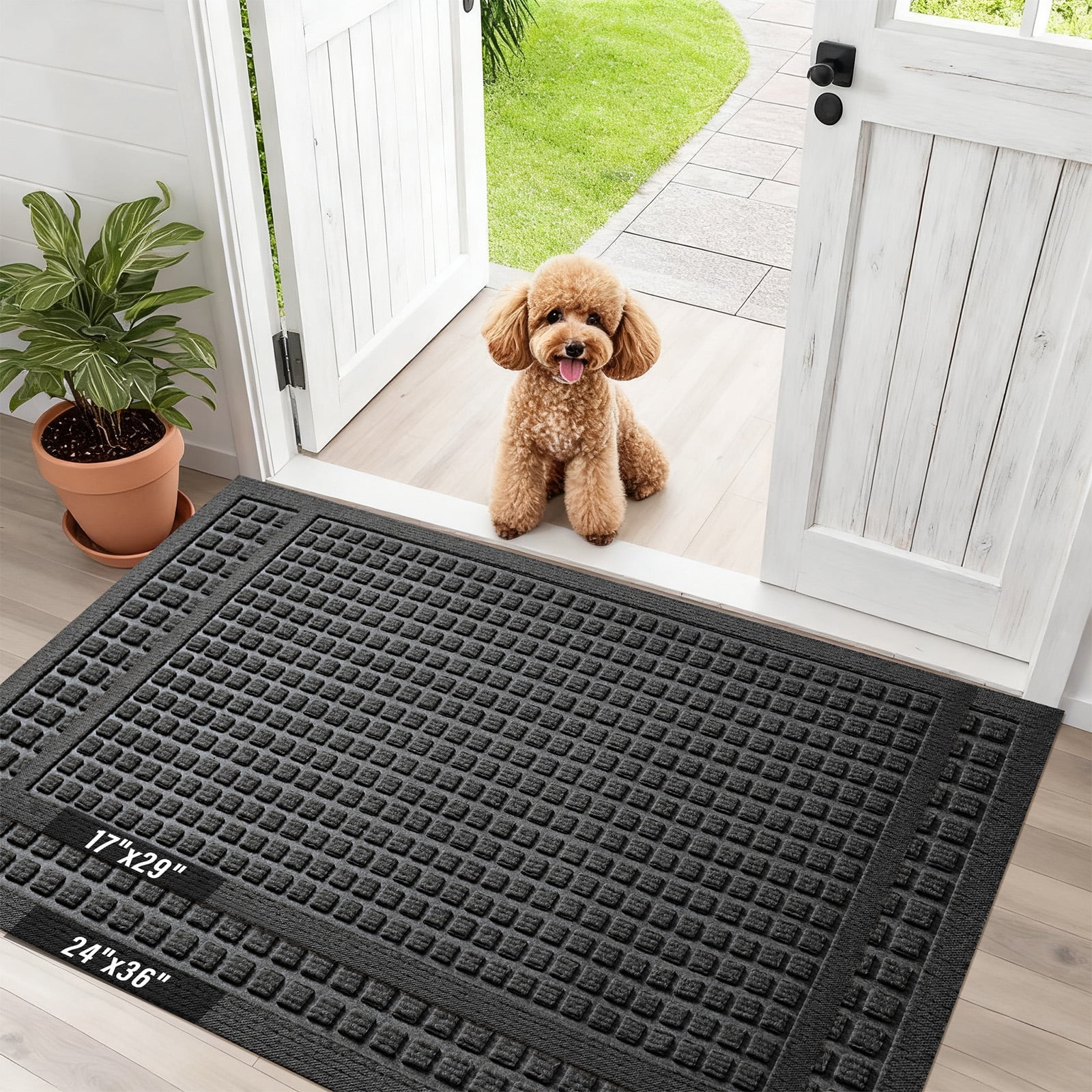 Front Doormat Non Slip Outdoor Mat 17"x29", Dirt Trapper TPE Welcome Mats Outdoor Indoor Rug, Durable Easy Clean Low Profile Doormat for Garage ,Entryway ,Patio ,High Traffic Areas, Grey