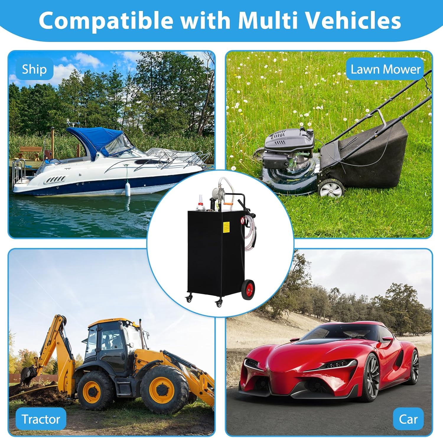 EastVita 35 Gallon Fuel Caddy Fuel Tank with Manual Transfer Pump for Gasoline and Diesel Durable 4-Wheel Design Mobile Fuel Storage for Cars Trucks Boats Lawn Mowers Black
