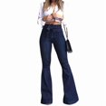thumbnail image 2 of Womens Denim Pants High Waist Boot Cut Trousers Skinny Bell Bottom Mom Jeans Blue XL, 2 of 8