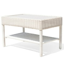 Wicker Coffee Table Outdoor Double-layer Side Table with HDFE Rattan Frame,for Garden Livingroom Patio Furniture,All-Weather