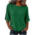 thumbnail image 3 of GERsome Women's 3/4 Sleeve Shirts Ribbed Knit Tops Round Neck Loose Fit Tunic Blouse Casual Summer Tee Green L, 3 of 7