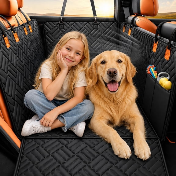 WAAYEEPAL Dog Car Seat Cover with Hard Bottom Back Seat Extender - Pet Hammock for Cars, SUVs and Trucks, Supports up to 400 lbs