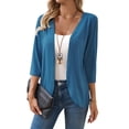 thumbnail image 2 of Women'S Cardigan Tops Three-Quarter Sleeves Solid Color Casual Small Jacket Female Blue M, 2 of 9