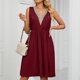 thumbnail image 1 of Vestido De La Honda De Las Mujeres Fiesta Vestido largo Casual Cóctel simple Vestidos largos Traje diario (Rojo vino S) Cgtredaw Para estrenar, 1 of 1
