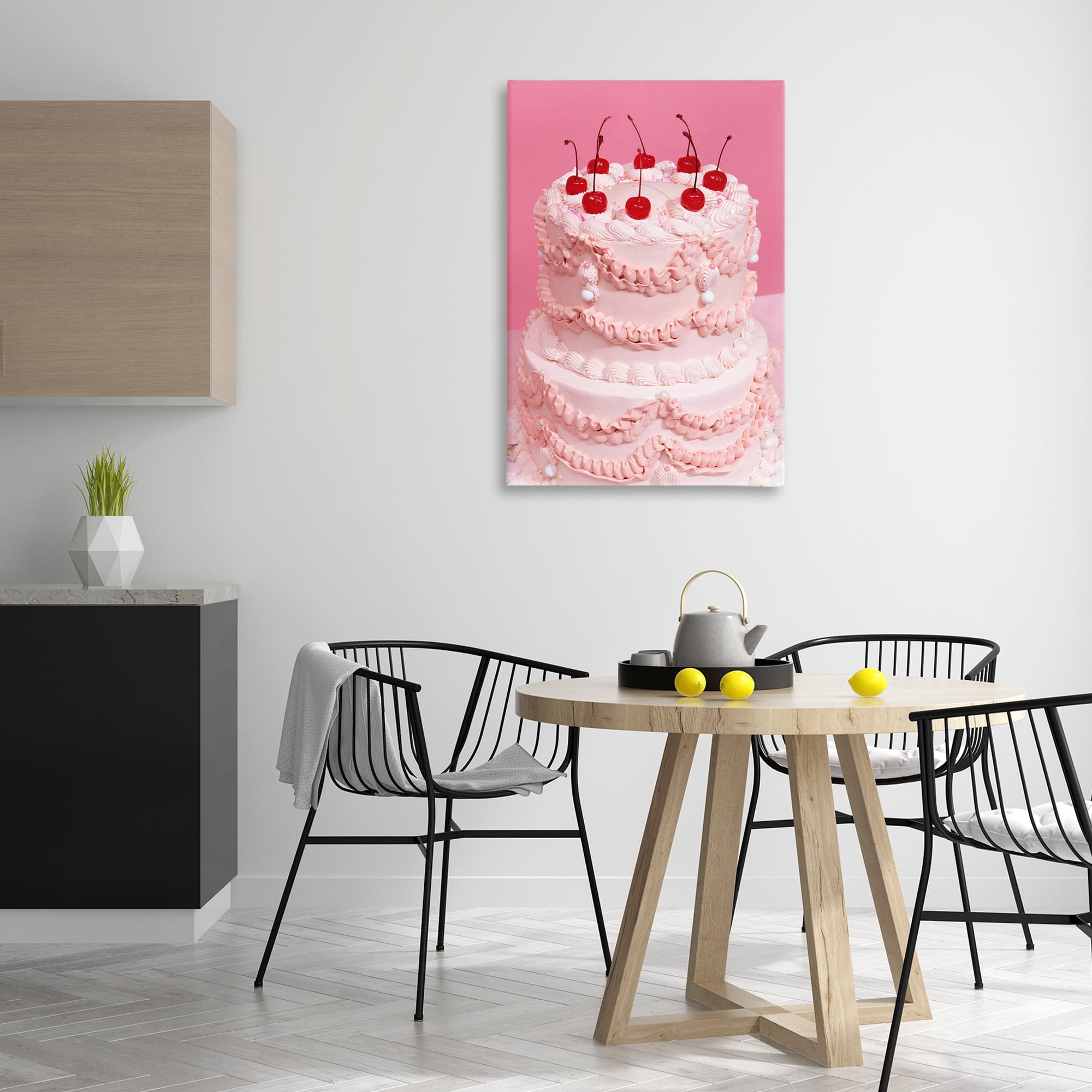 Stupell Industries Pink Cherries Cake Food & Beverage Painting Gallery Wrapped Canvas Art Print Wall Art, 24 x 36