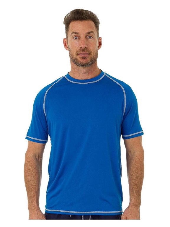 Mens UPF 50+ Rashguard Swim Tee Short Sleeve Running Shirt Swimwear Swim Shirts, Royal, Size: M, Uzzi Active Wear
