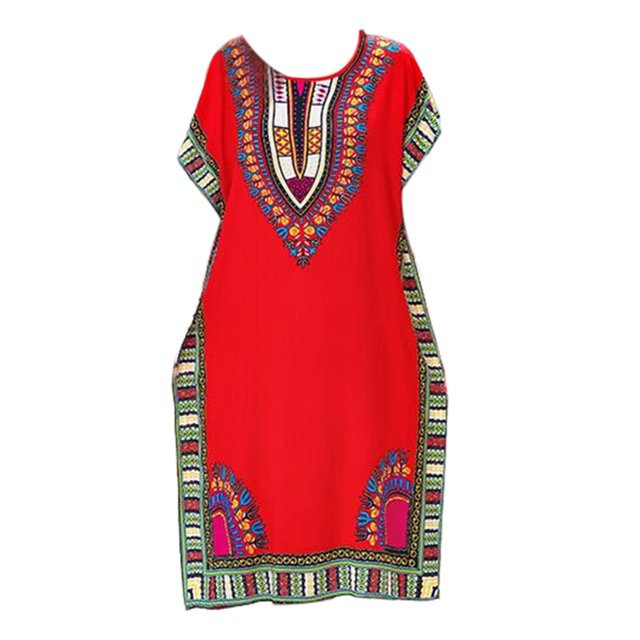 Vestido de vacaciones en para mujer, vestidos de mujer estampados bohemios con manga de élago Rojo Zulema Vestido de verano de las mujeres