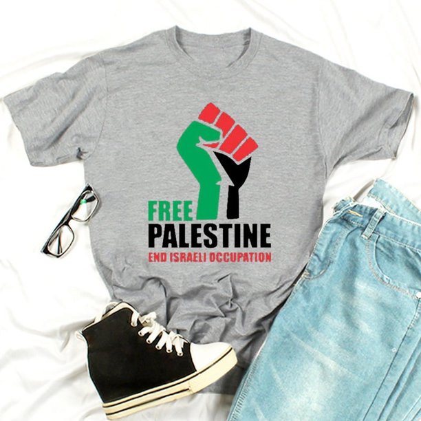 Traje Diario Algodón Casual Con Palestina Libre (gris S)