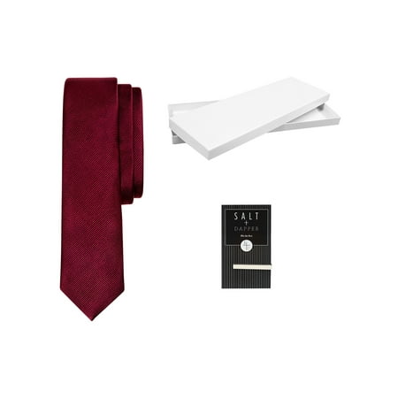 Check Woven Silk Tie - Salt & Dapper Men's Woven Silk Luxury Tie With Tie Bar & Giftbox Burgundy Solid