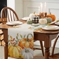 thumbnail image 3 of Thanksgiving Pumpkin Cotton Linen Table Runner, Washable Table Runners for Kitchen, Dining Room, Holiday, Home Party Table Decor, 13x72 Inches, 3 of 9