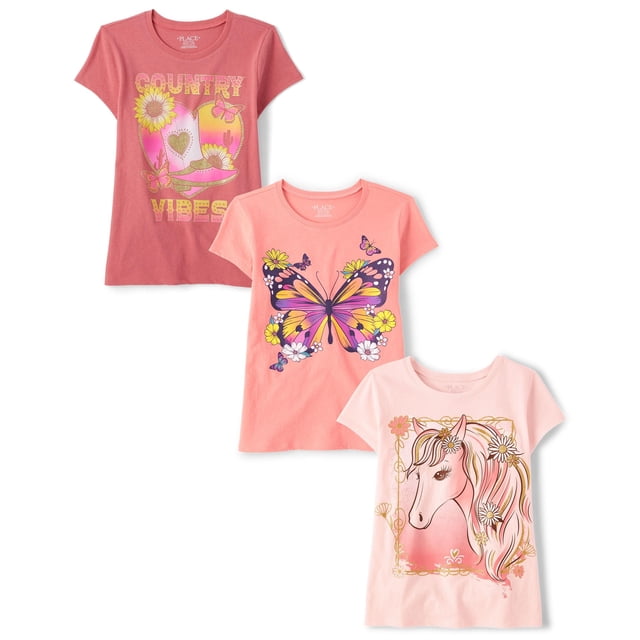 Camiseta The Children's Place para niñas con gráficos variados, paquete de 3