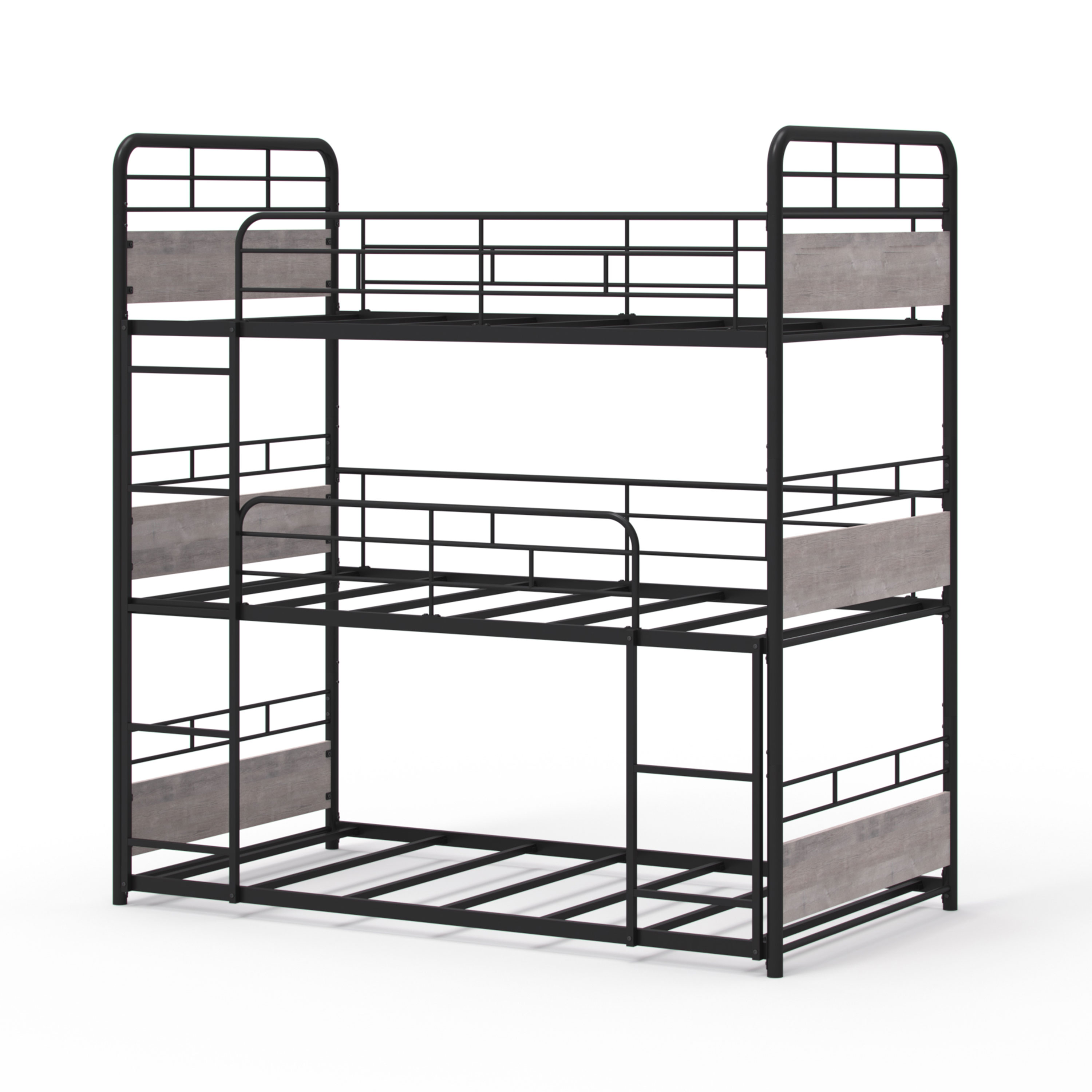 Better Homes & Gardens Anniston Convertible Black Metal Triple Twin Bunk Bed, Gray Wood Accents - image 9 of 26
