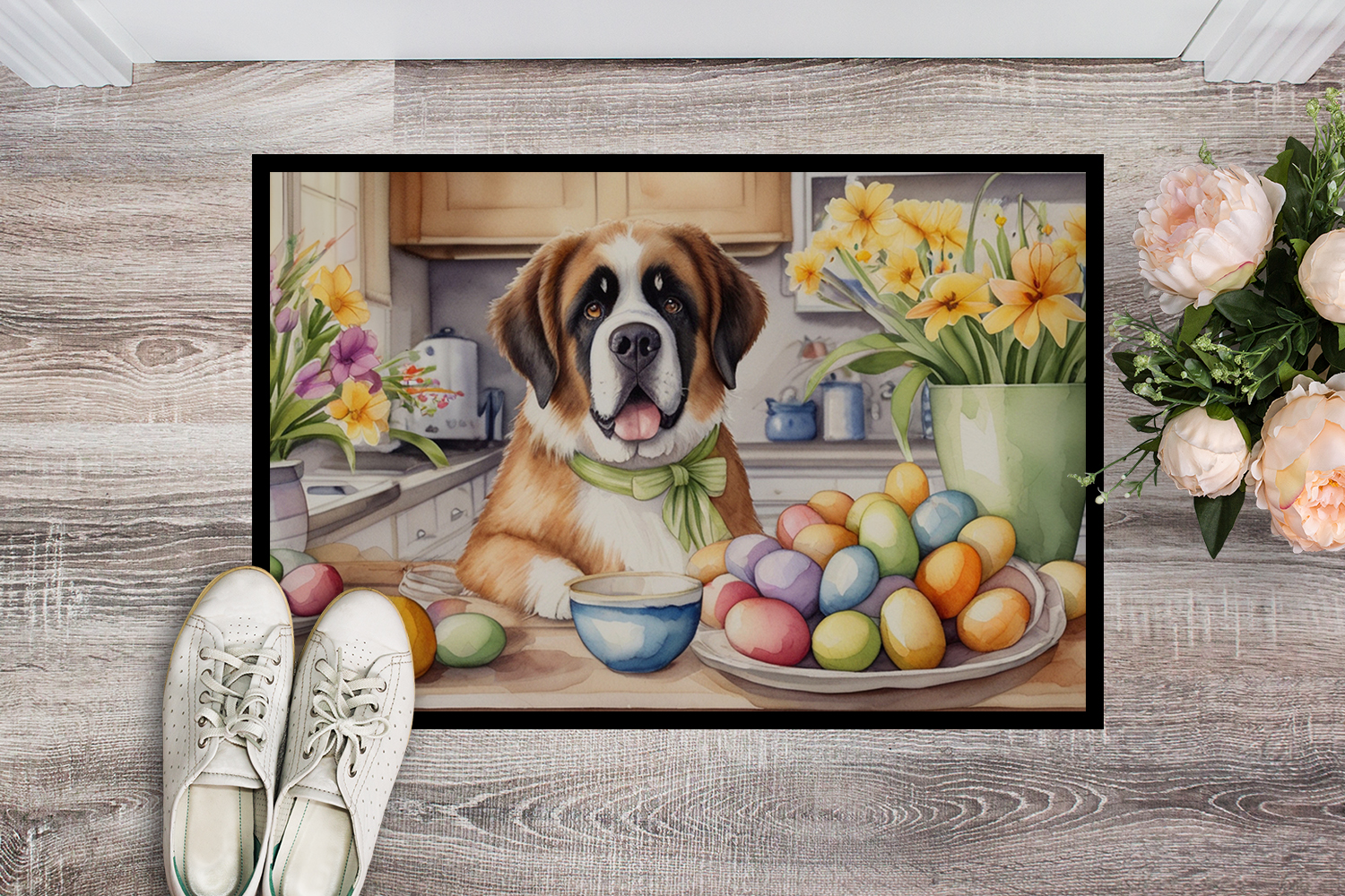 Carolines Treasures DAC6888MAT 18 x 27 in. Decorating Easter Saint Bernard Doormat
